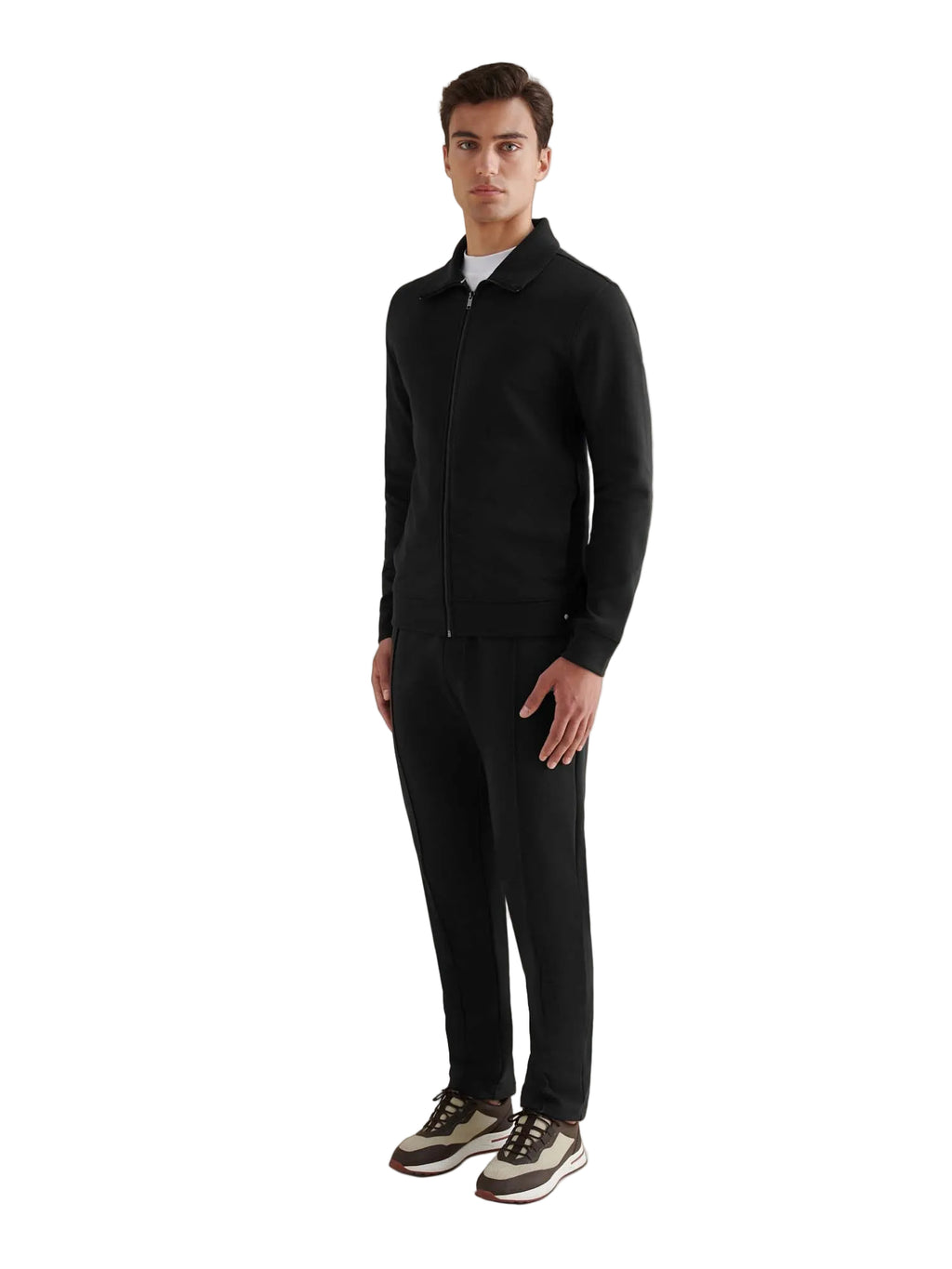 Jersey Interlock Zip Funnel Sweat in Black