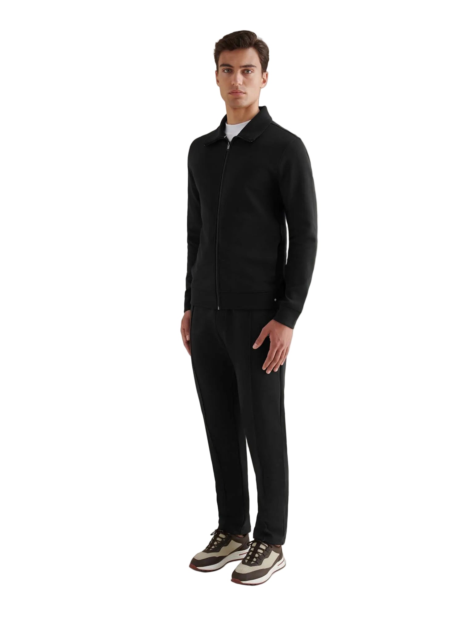 Jersey Interlock Zip Funnel Sweat in Black