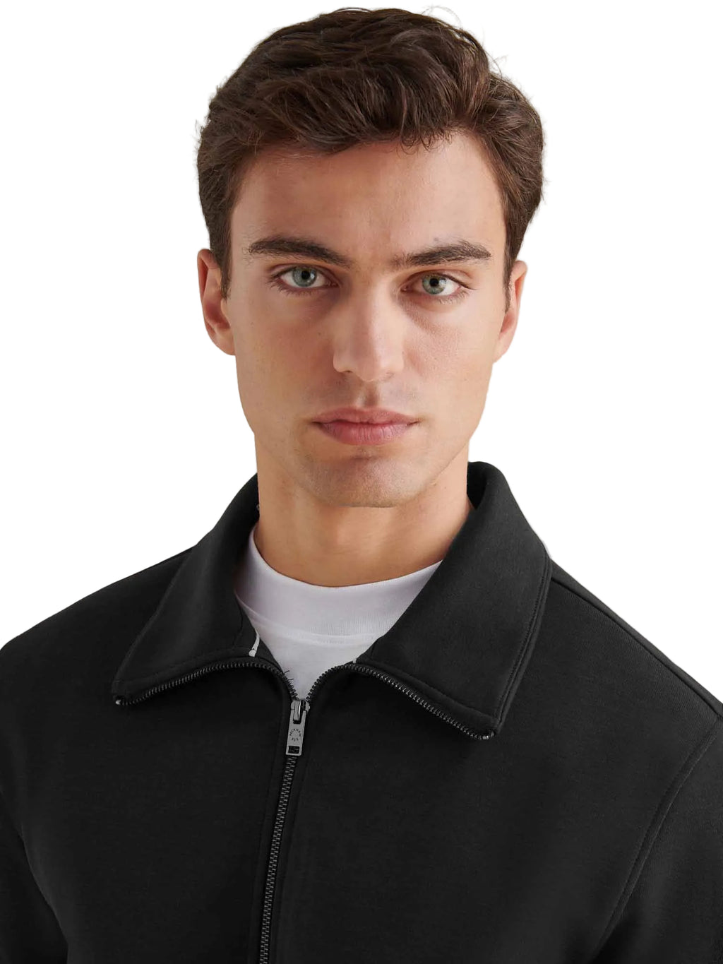 Jersey Interlock Zip Funnel Sweat in Black