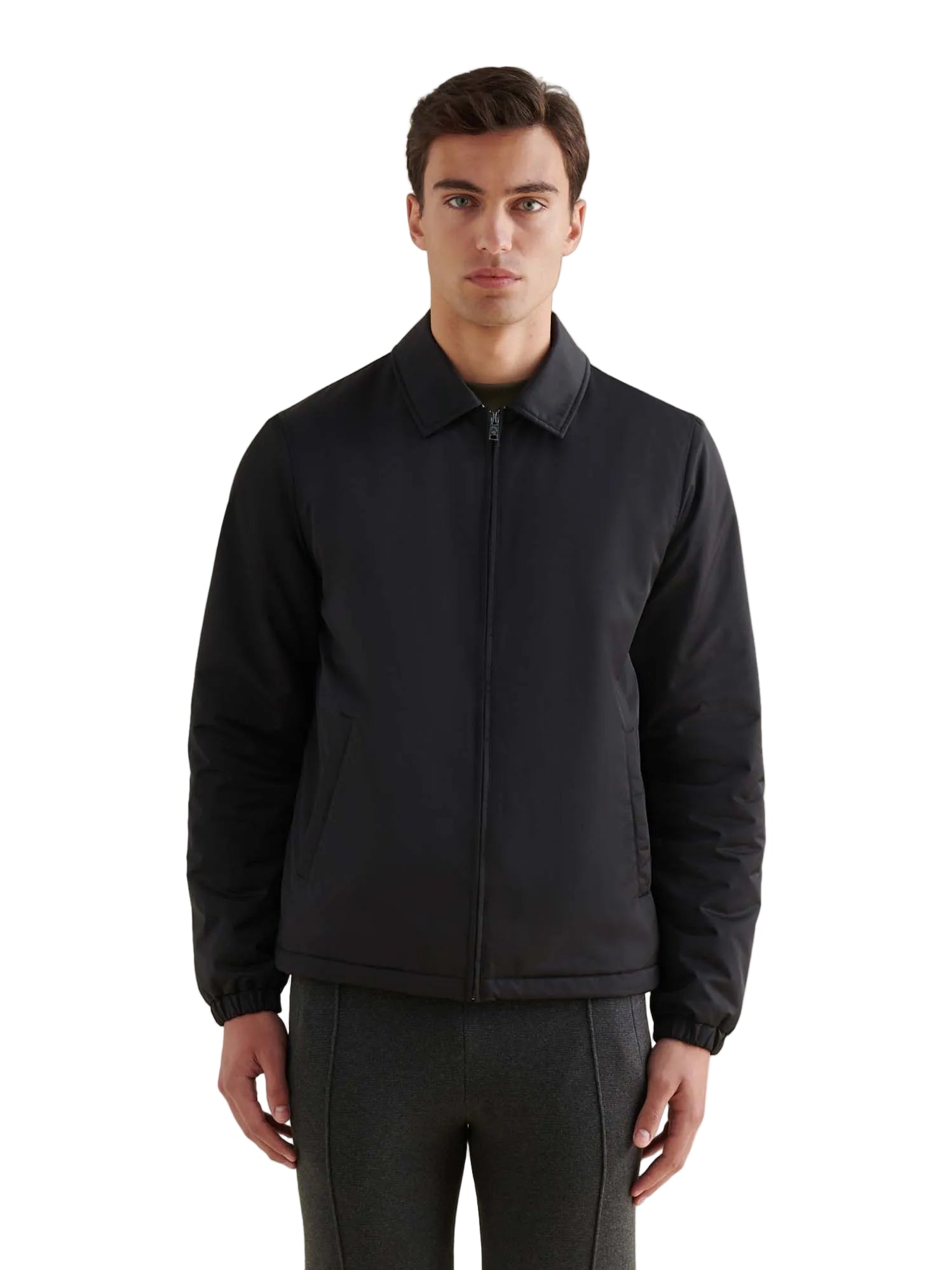 Light Padded Collar Bomber Jacket in Black