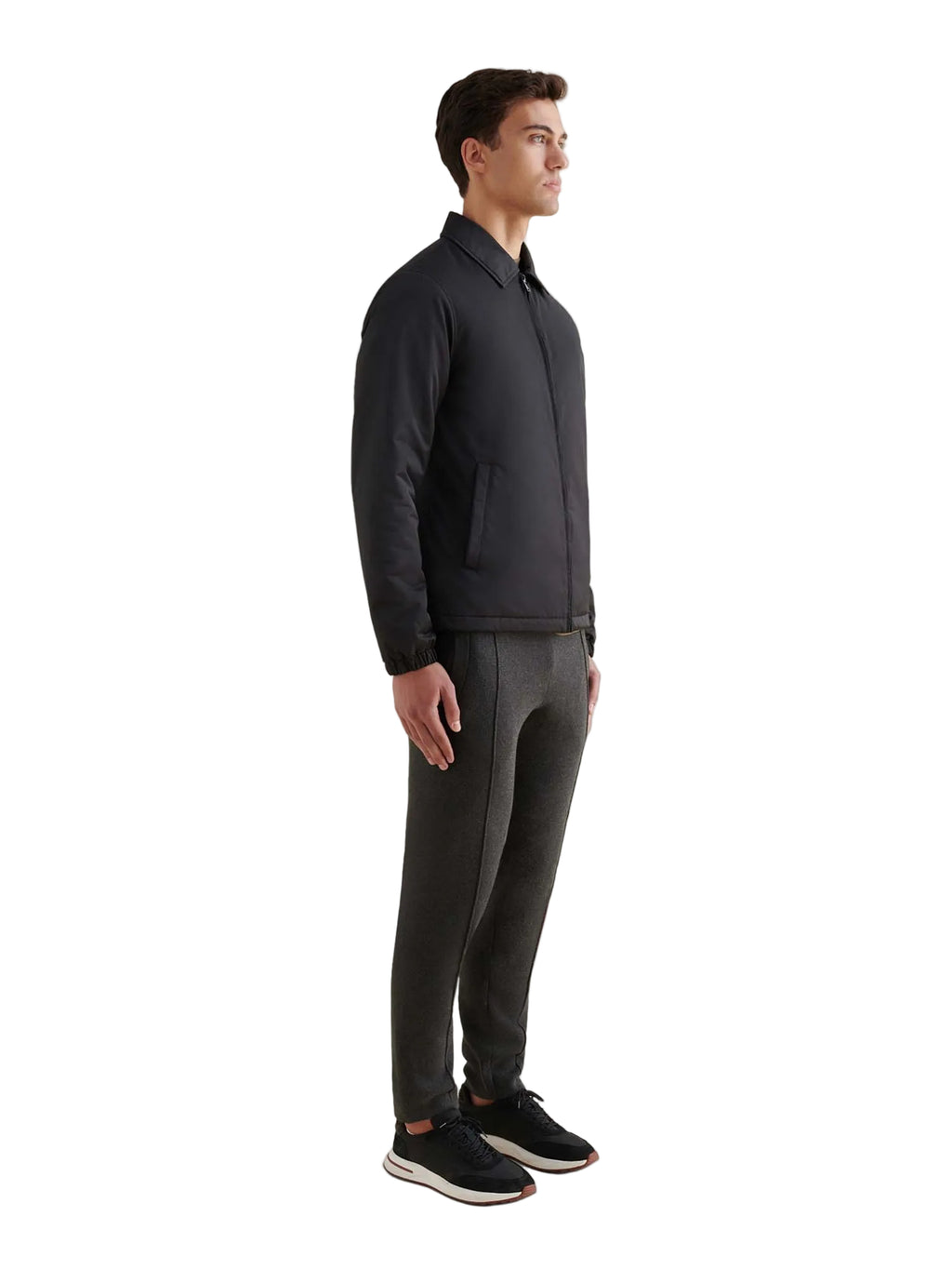 Light Padded Collar Bomber Jacket in Black