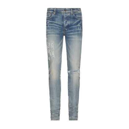 Amiri Distressed Logo Jeans Blue