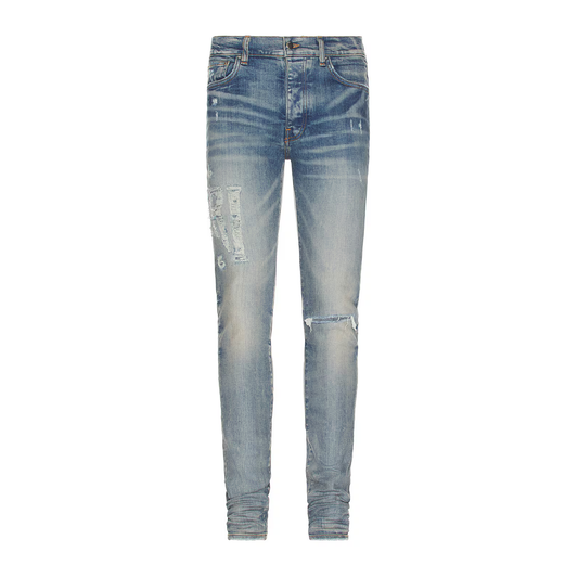 Amiri Distressed Logo Jeans Blue
