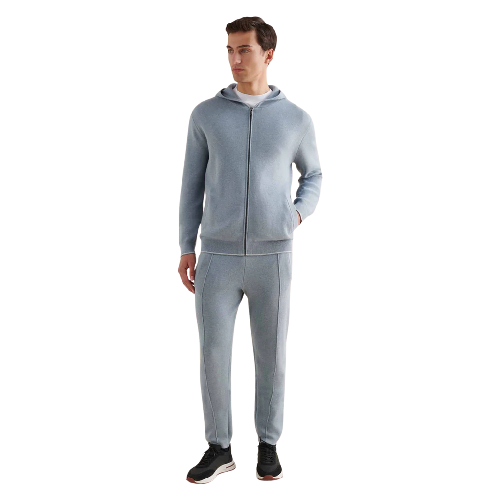 Milano Knit Zip Hoodie in Blue Blizzard