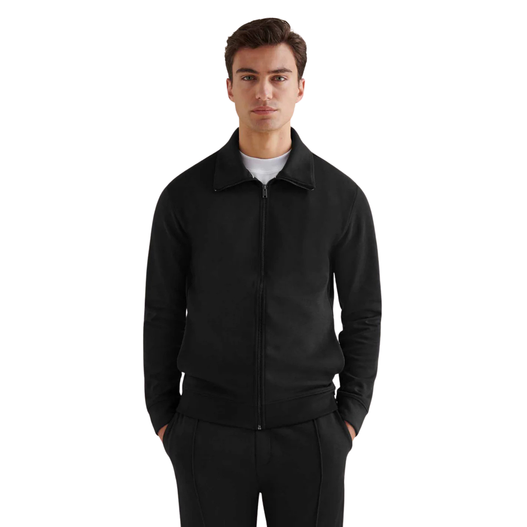 Jersey Interlock Zip Funnel Sweat in Black
