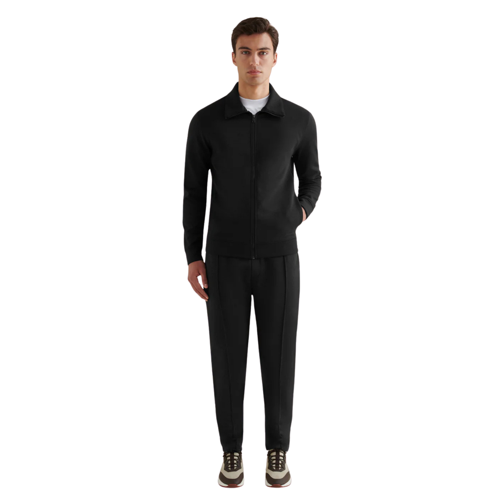 Jersey Interlock Zip Funnel Sweat in Black