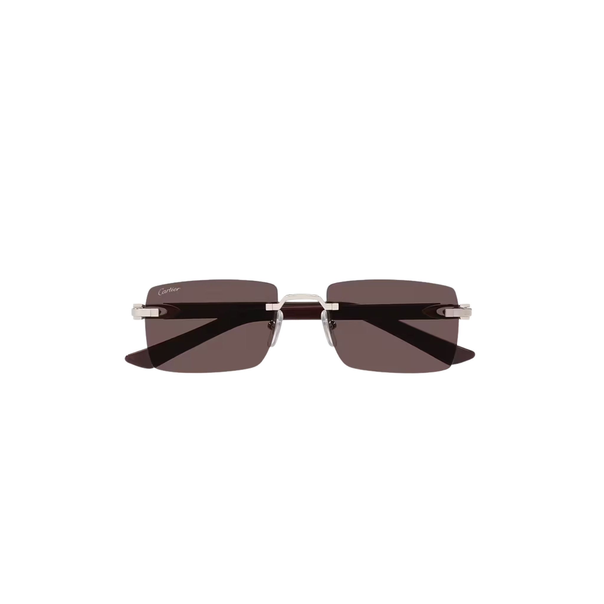 Cartier CT0579S – Signature C Rimless Sunglasses, Silver Frame with Black Lenses