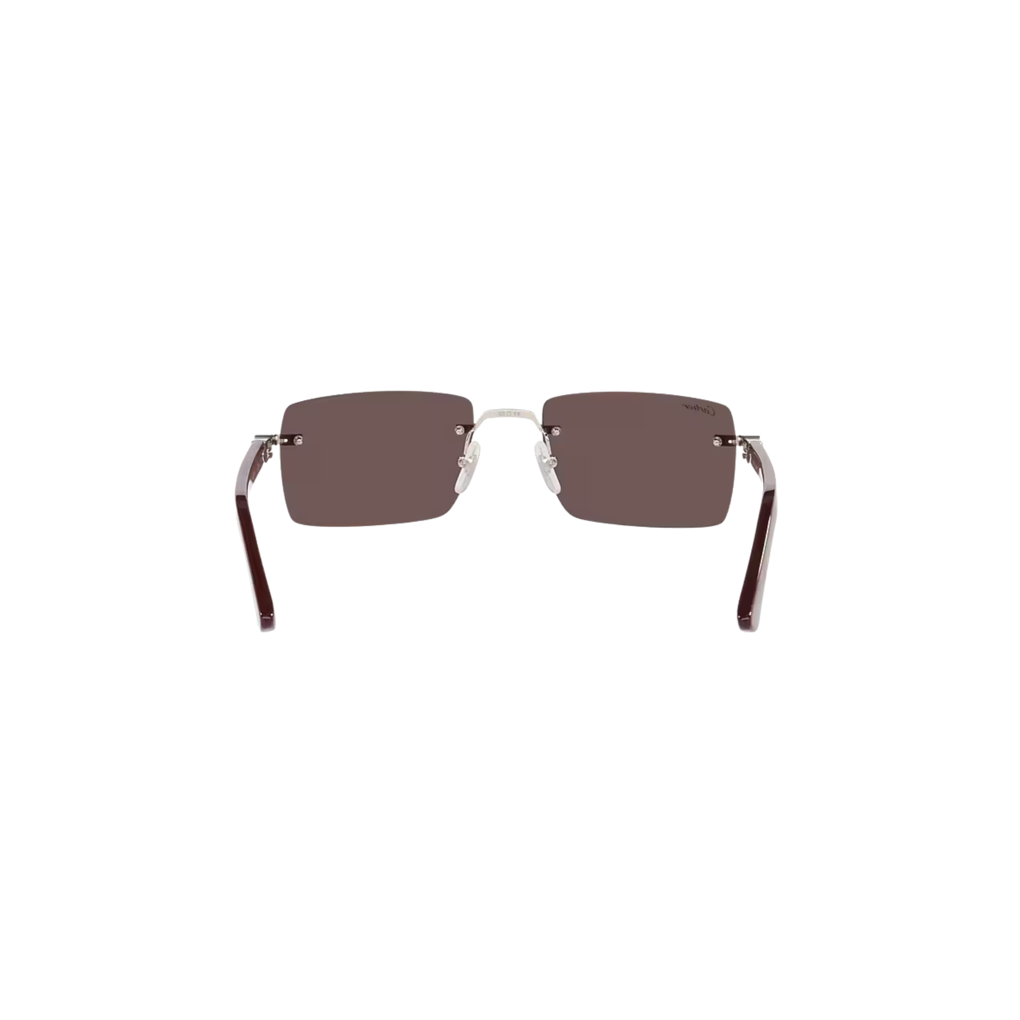 Cartier CT0579S – Signature C Rimless Sunglasses, Silver Frame with Black Lenses
