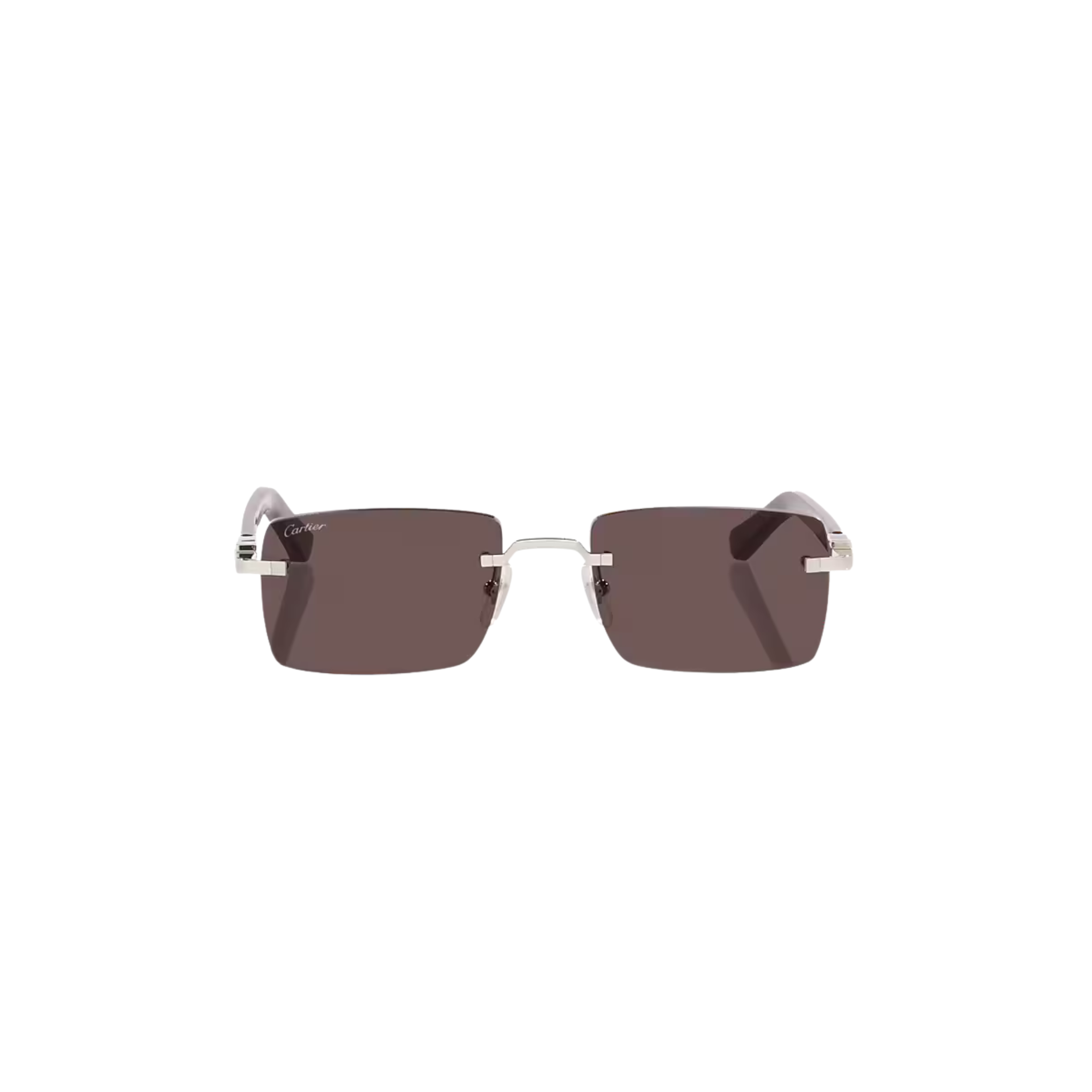 Cartier CT0579S – Signature C Rimless Sunglasses, Silver Frame with Black Lenses