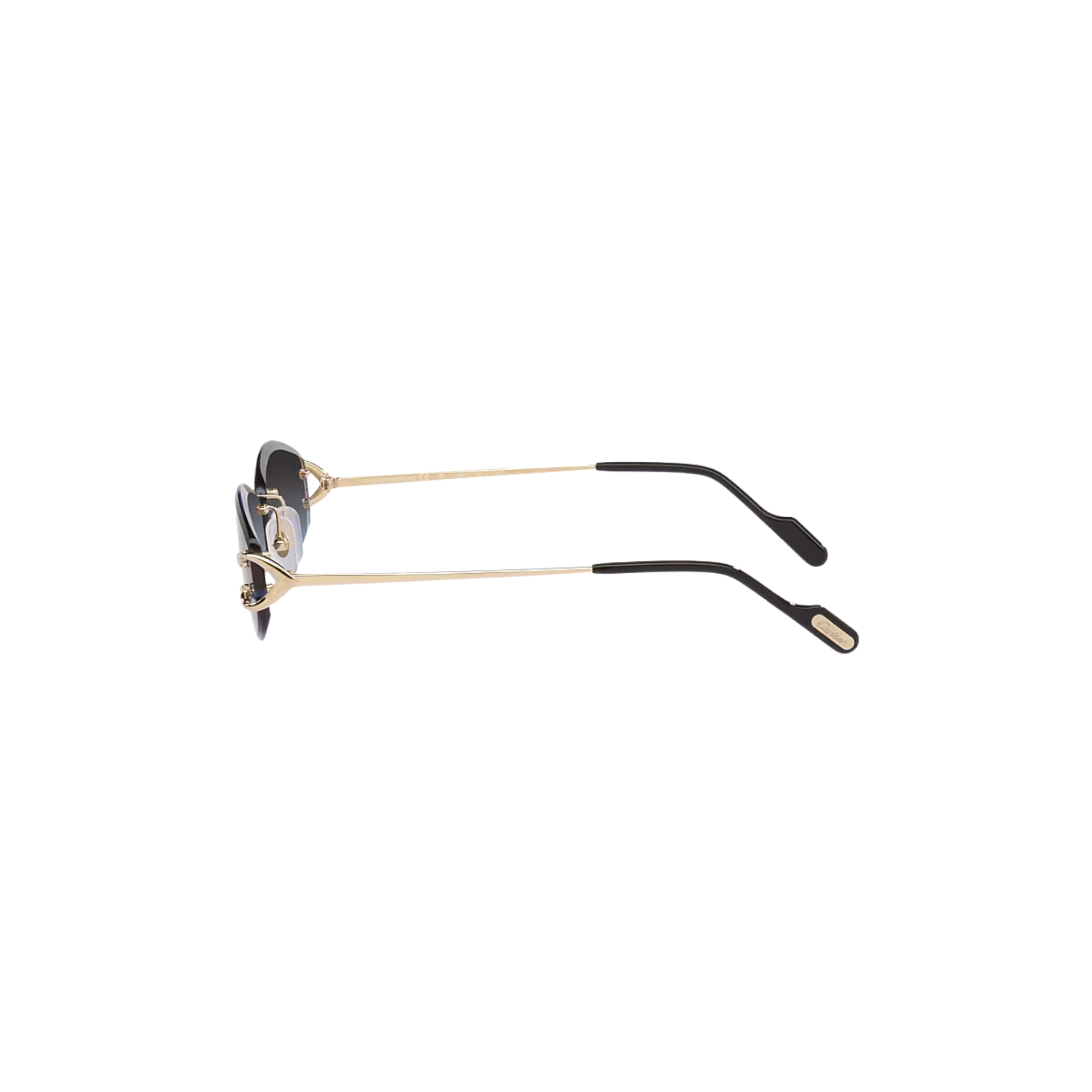 Cartier CT0467S – Décor C Rimless Sunglasses, Gold Frame with Blue Gradient Lenses