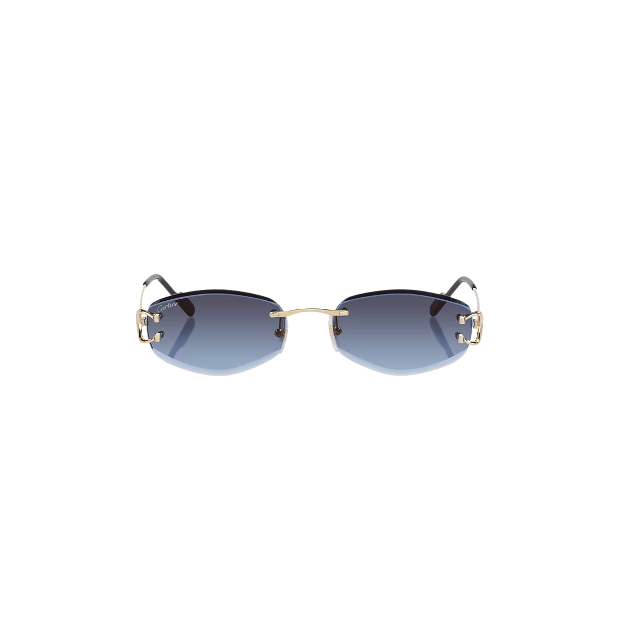 Cartier CT0467S – Décor C Rimless Sunglasses, Gold Frame with Blue Gradient Lenses