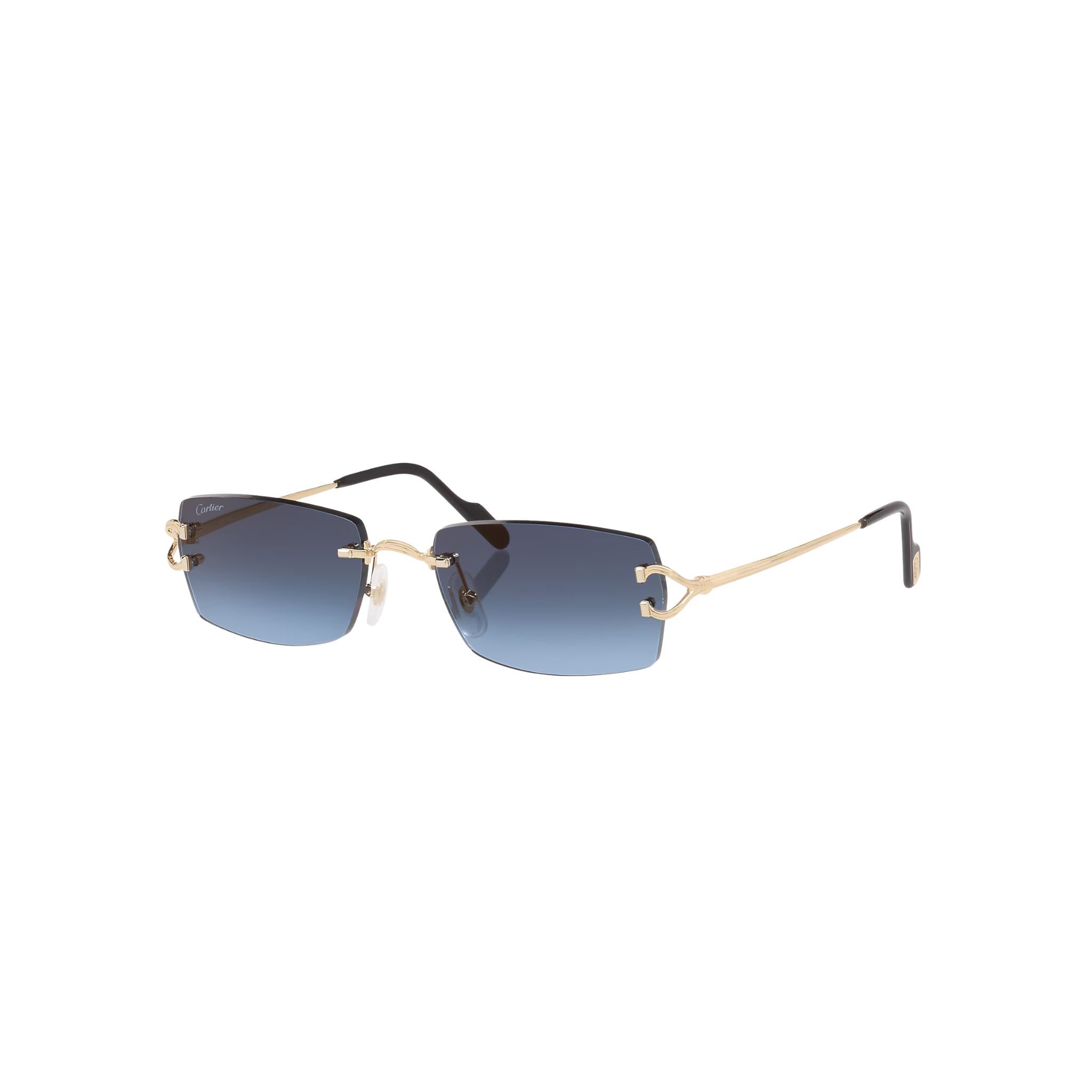Cartier CT0550S – Décor C Rimless Sunglasses, Gold Frame with Blue Gradient Lenses