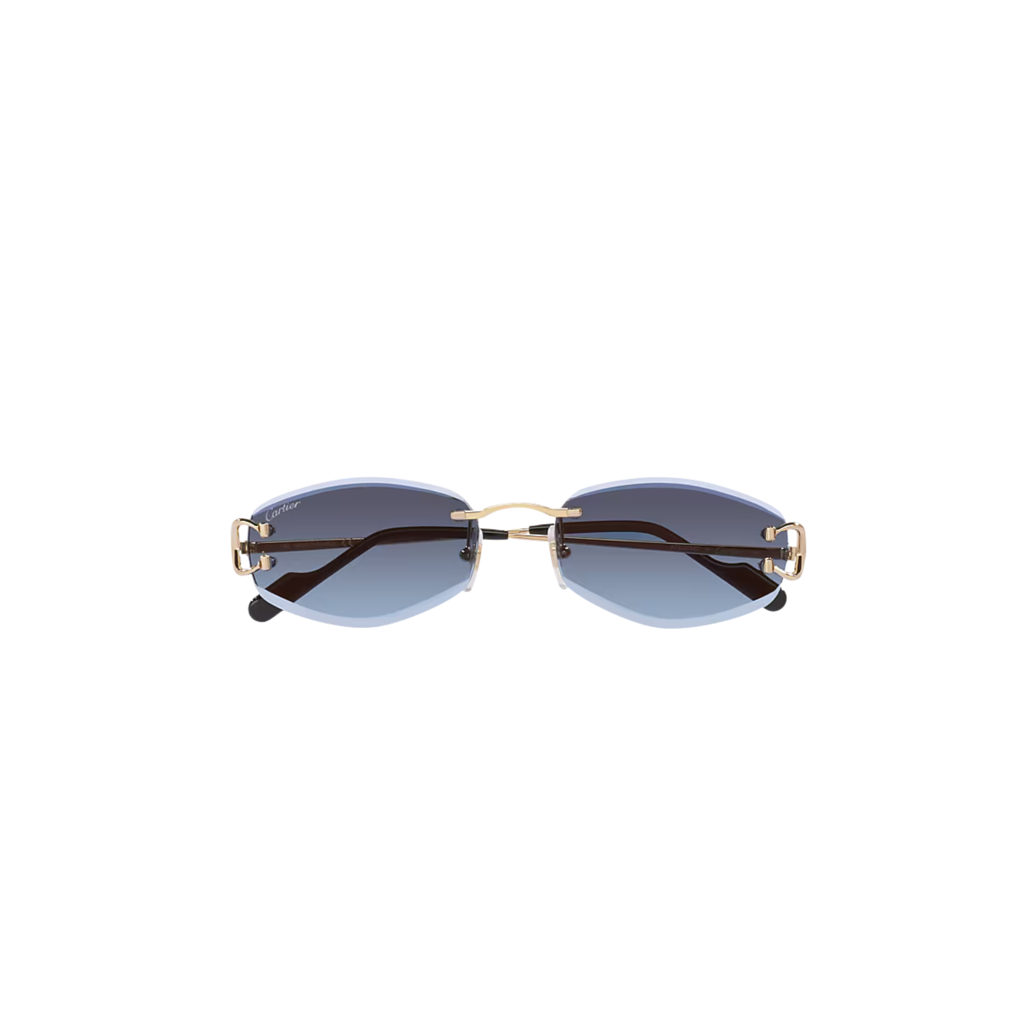 Cartier CT0467S – Décor C Rimless Sunglasses, Gold Frame with Blue Gradient Lenses