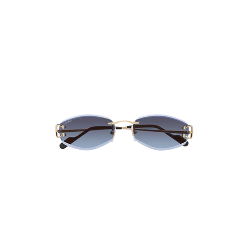 Cartier CT0467S – Décor C Rimless Sunglasses, Gold Frame with Blue Gradient Lenses