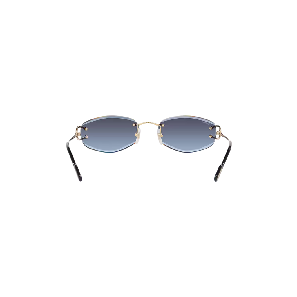 Cartier CT0467S – Décor C Rimless Sunglasses, Gold Frame with Blue Gradient Lenses