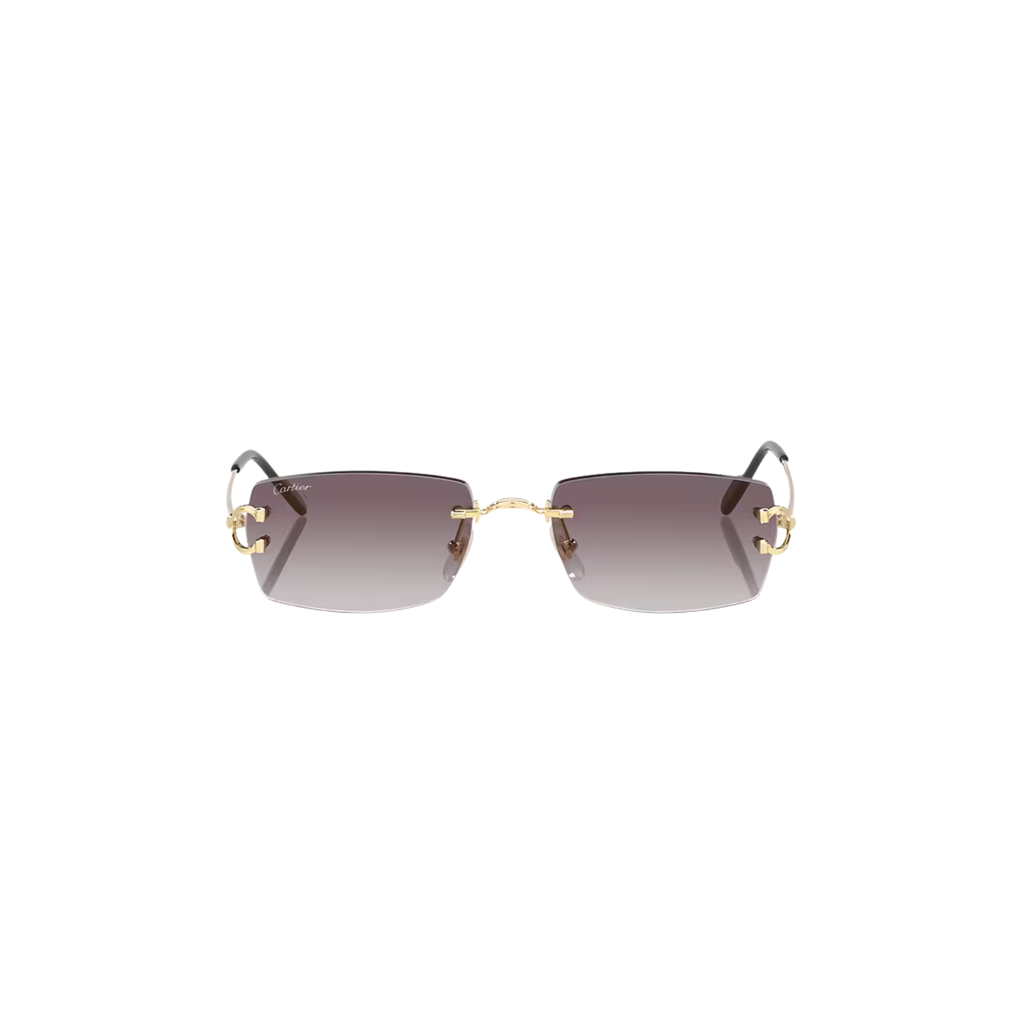 Cartier CT0550S – Décor C Rimless Sunglasses, Gold Frame with Grey Gradient Lenses