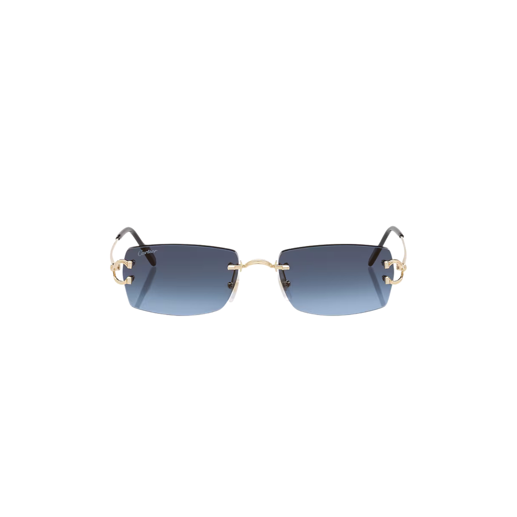 Cartier CT0550S – Décor C Rimless Sunglasses, Gold Frame with Blue Gradient Lenses