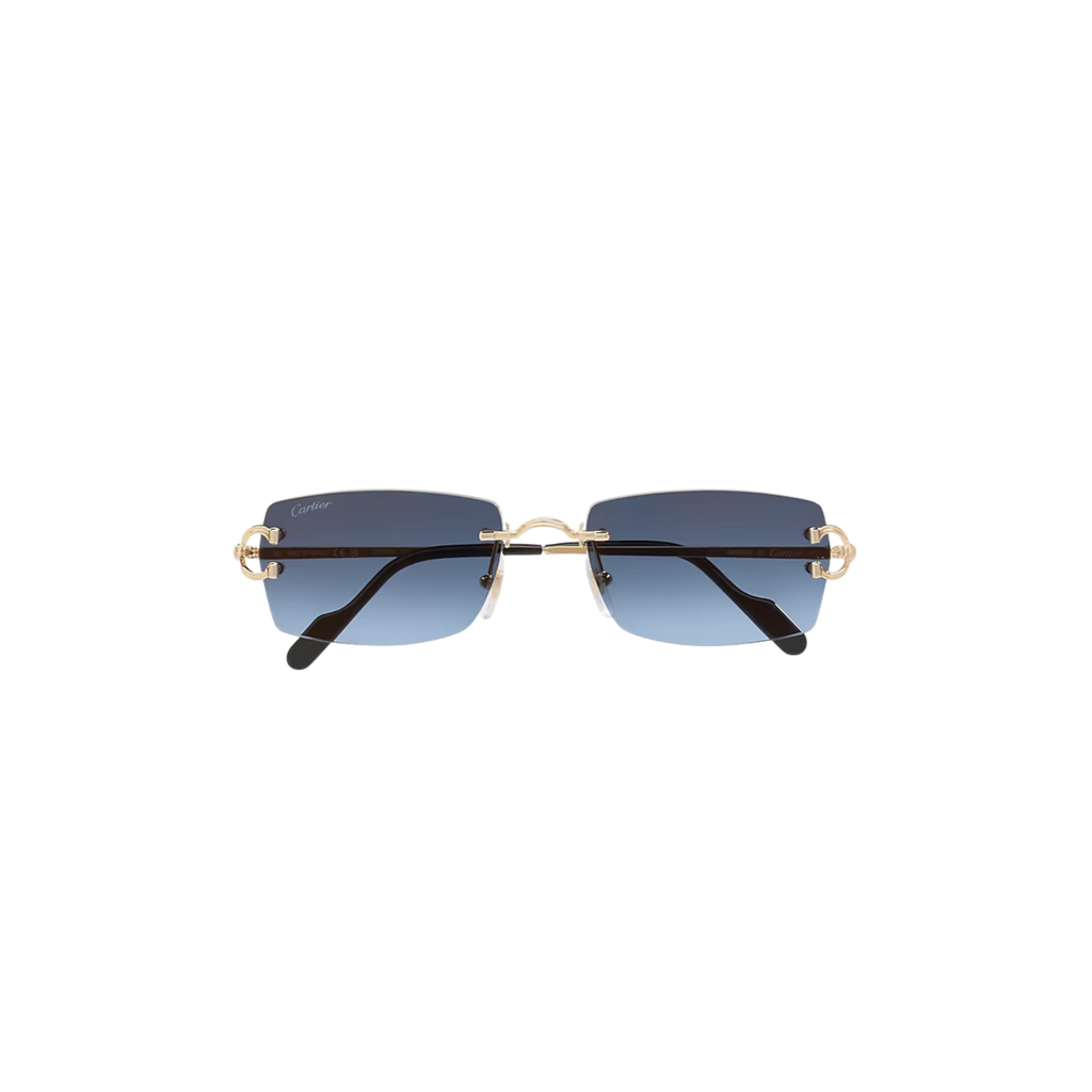 Cartier CT0550S – Décor C Rimless Sunglasses, Gold Frame with Blue Gradient Lenses