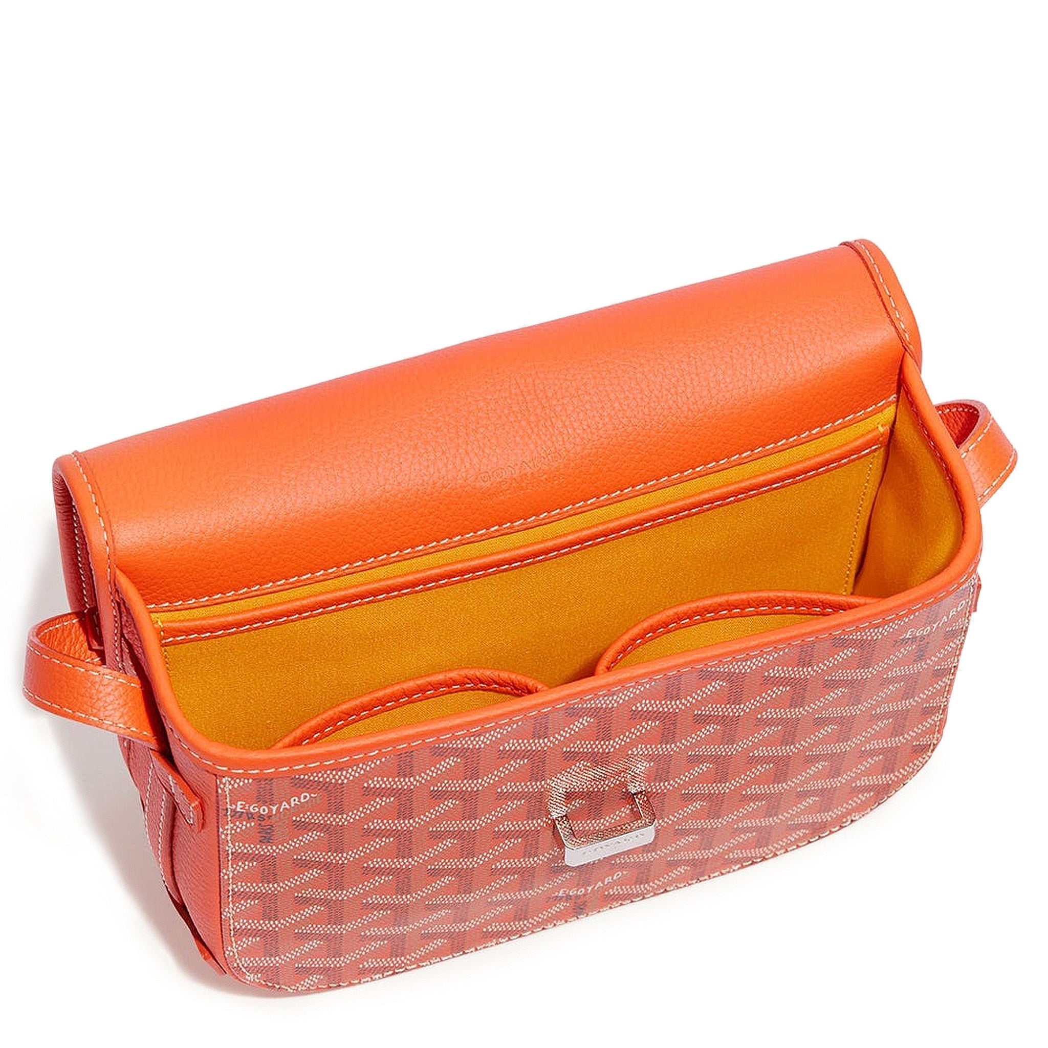 Open view of Goyard Goyardine Belvedere II Orange PM Messenger Bag BELVE3PMLTY07CG07P