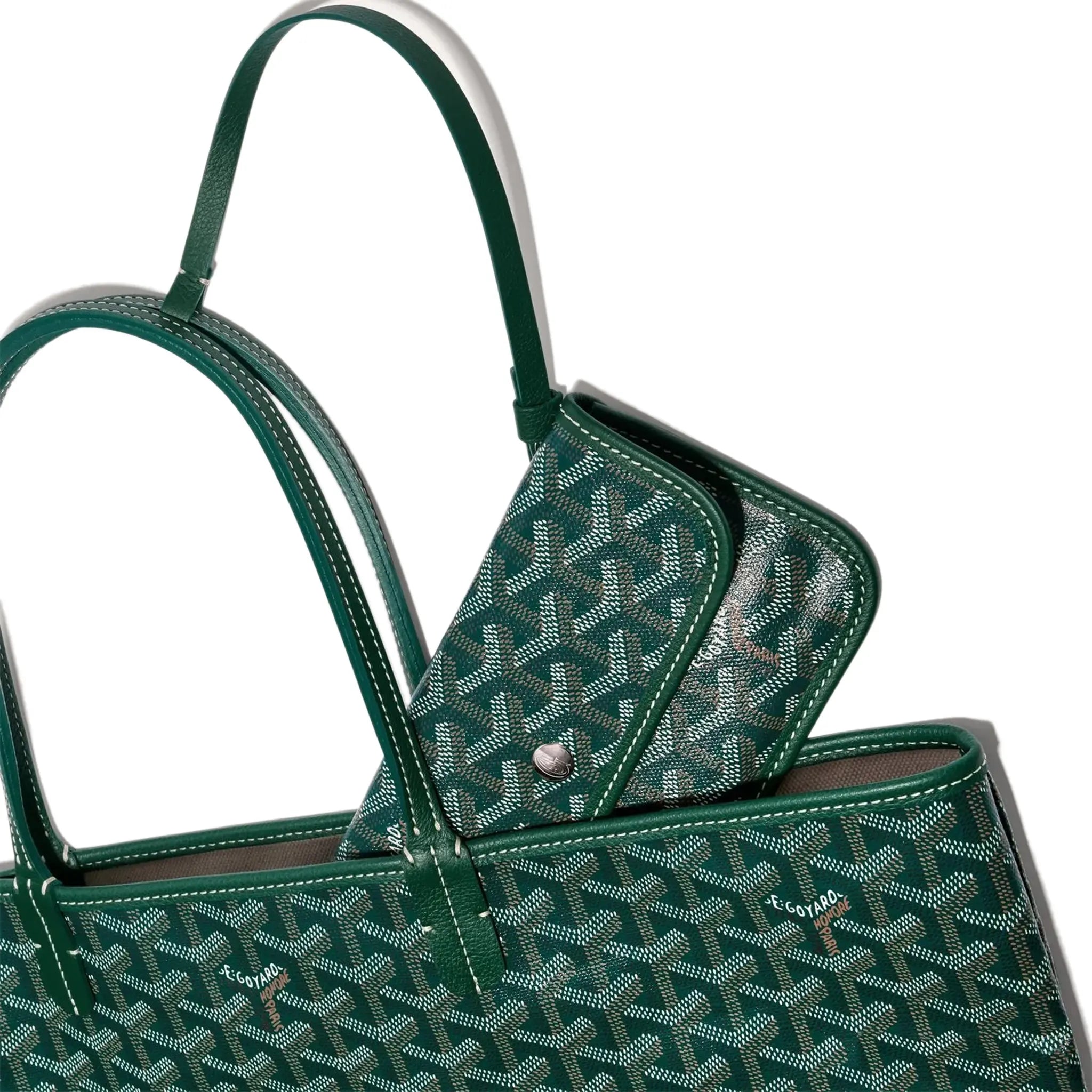 Detail view of Goyard Saint Louis PM Tote Bag Green STLOUIPMLTY09CL09P
