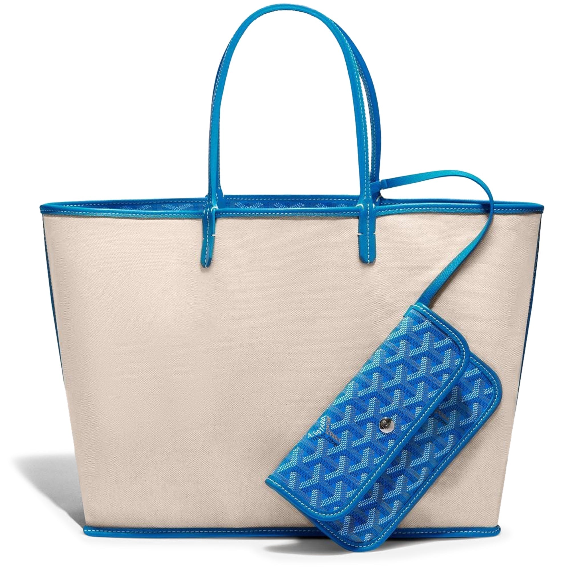 Inside view of Goyard Saint Louis PM Tote Bag Sky Blue STLOUIPMLTY10CL10P