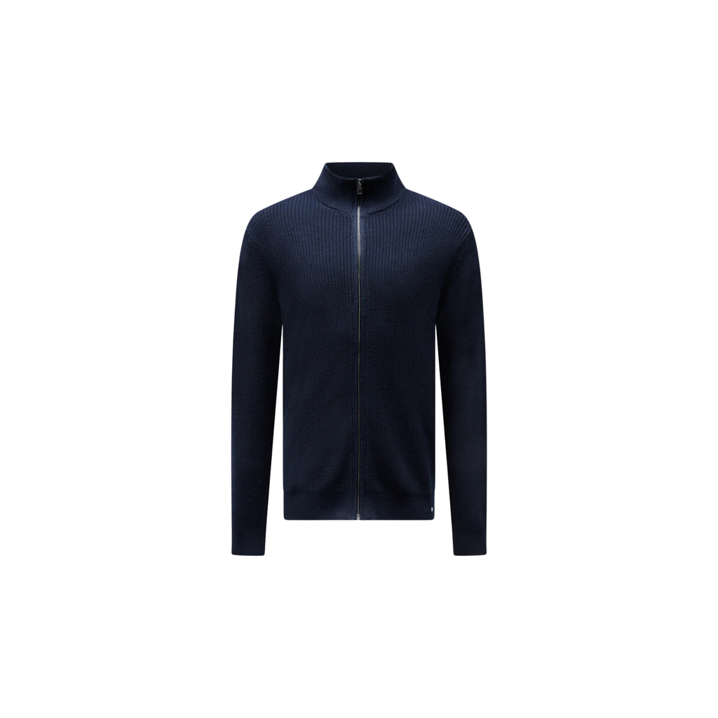 Peckham Rye Cotton Knit Funnel-Neck Zip Cardigan Dark Sapphire
