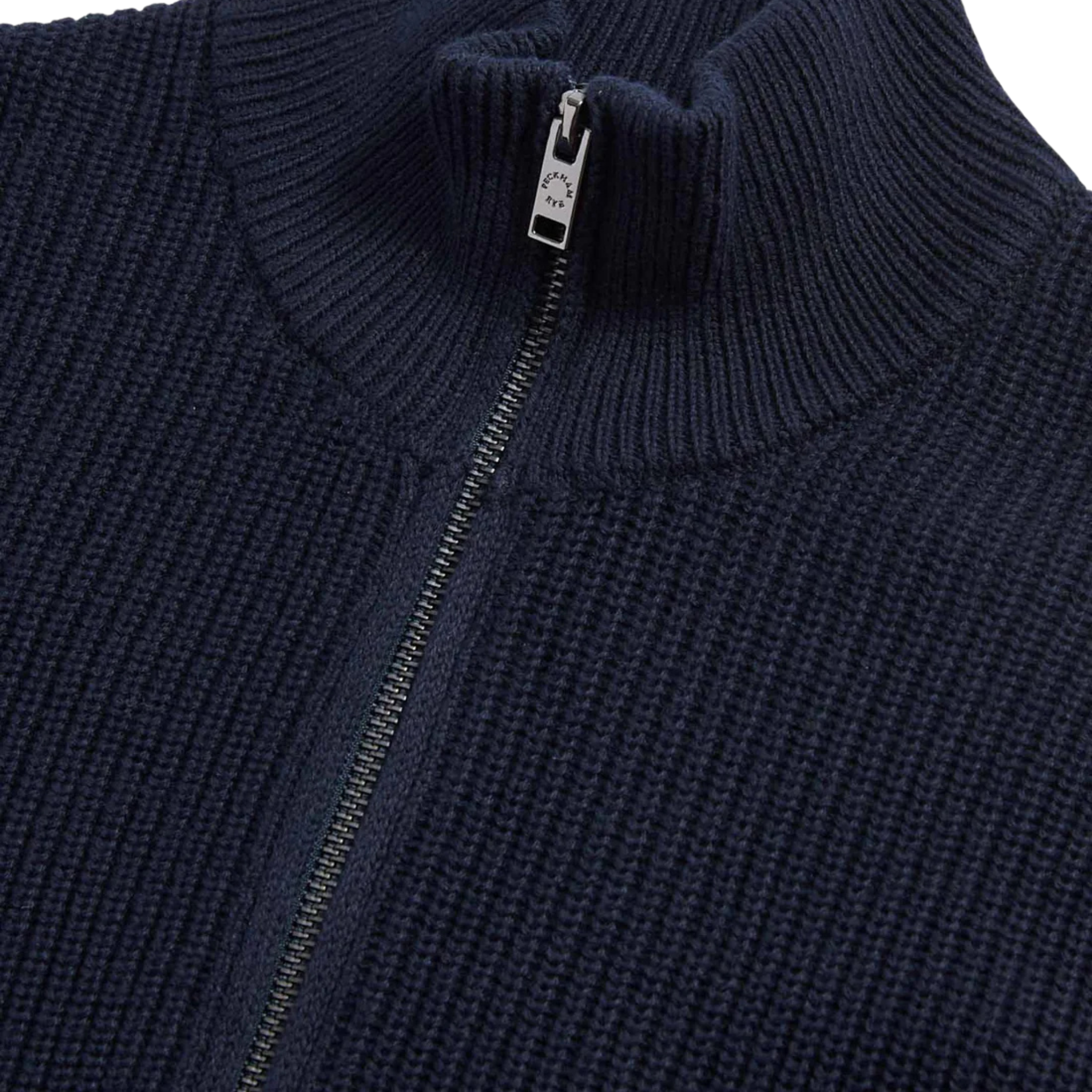 Peckham Rye Cotton Knit Funnel-Neck Zip Cardigan Dark Sapphire