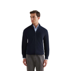 Peckham Rye Cotton Knit Funnel-Neck Zip Cardigan Dark Sapphire
