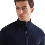 Peckham Rye Cotton Knit Funnel-Neck Zip Cardigan Dark Sapphire