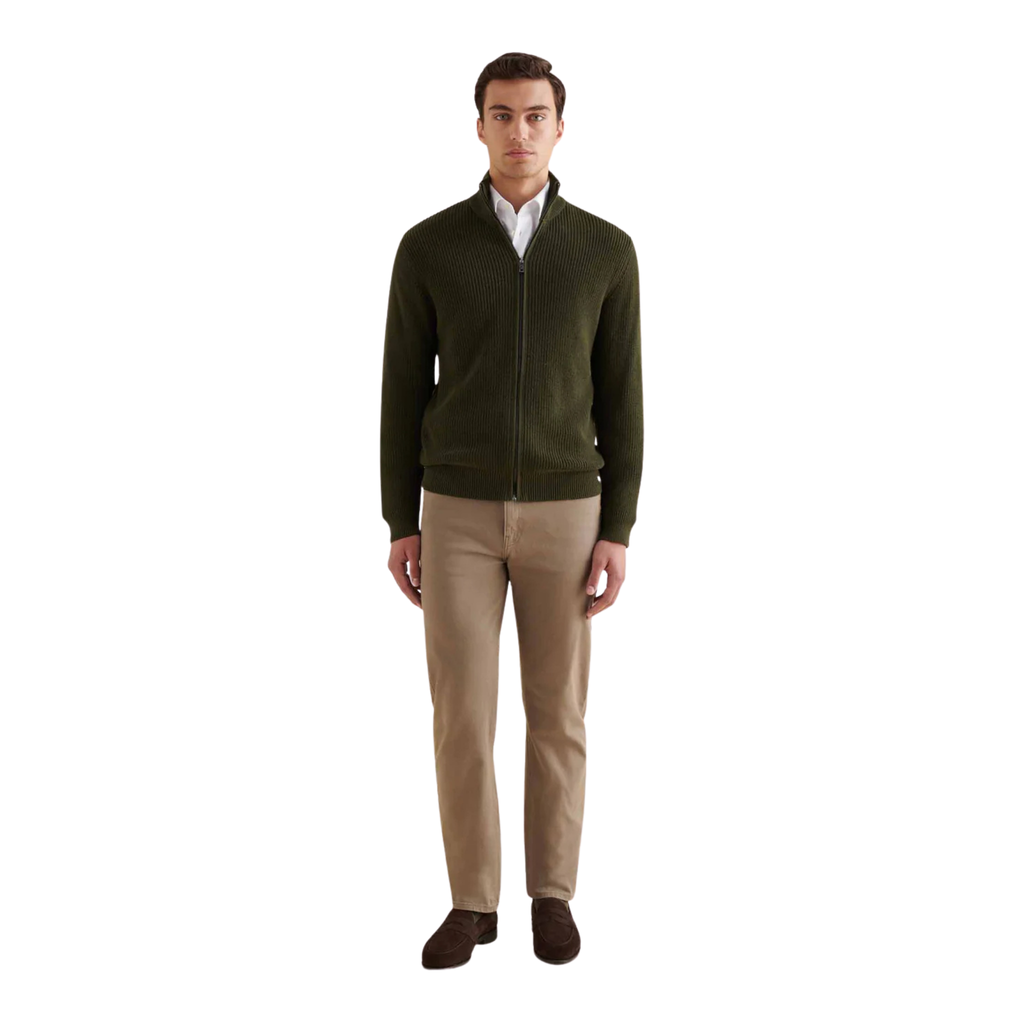 Peckham Rye Cotton Knit Funnel-Neck Zip Cardigan Rosin