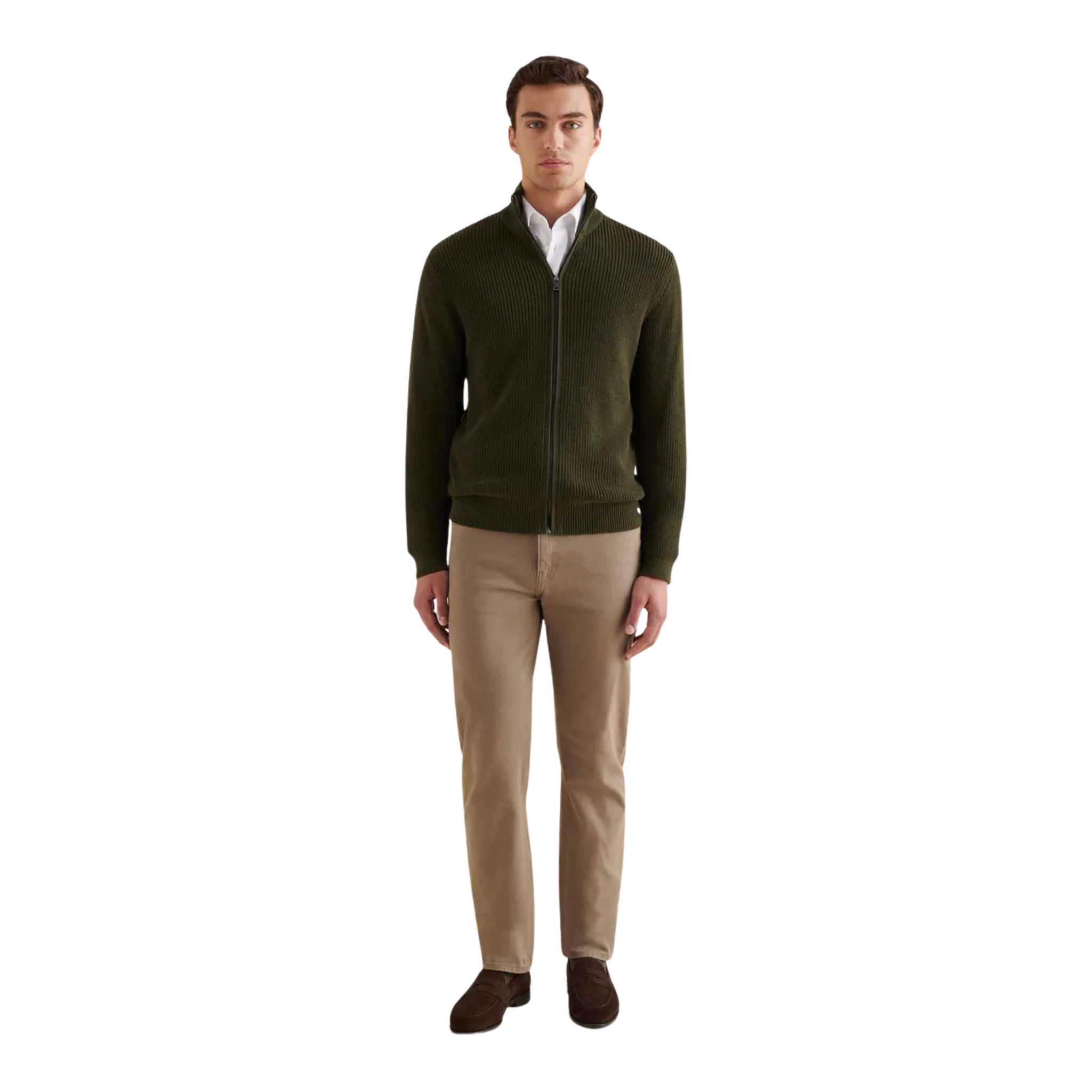 Peckham Rye Cotton Knit Funnel-Neck Zip Cardigan Rosin